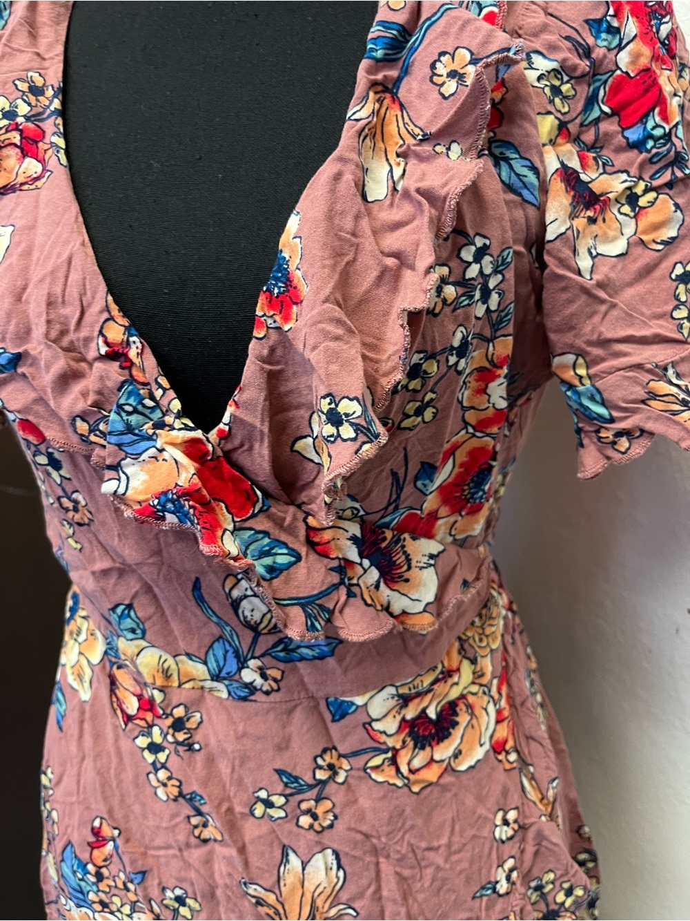 Flying Tomato Dusty Rose Floral Wrap Mini Dress - Picture 4 of 12